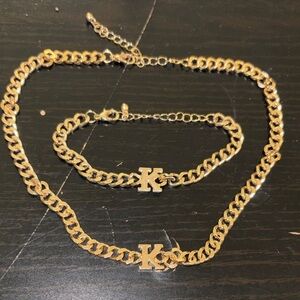 Gold Chain Necklace and Bracelet Set with Initials